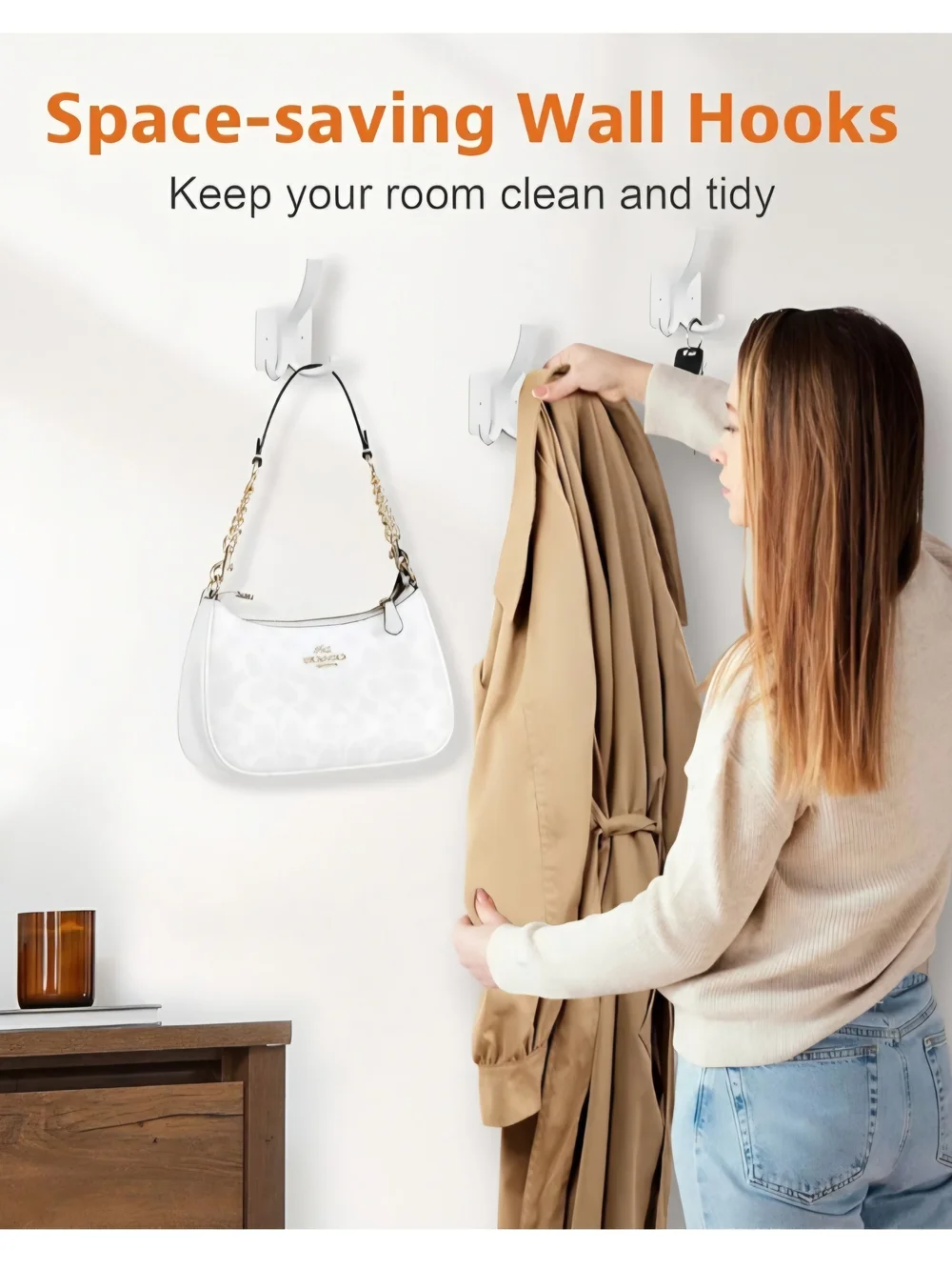 White Wall Mount Hooks- 6 Pack